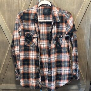Volcom Plaid Flannel Shirt - Black and Orange XS 100% cotton